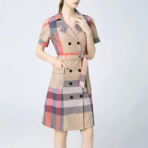 Dress 2024 New Designer Casual Fashion Checkered Shirt Skirt Short Sleeve Embroidered Dress Asian Size S-2XL