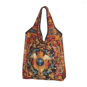 Shopping Bags Cute Printed Vintage Europe Bohemian French Aubusson Tote Bag Portable Shopper Shoulder Handbag