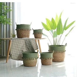 Vases Rattan Woven Straw Flower Basket Nordic Hand-woven Pots Living Room Decoration Floor Potted Green Plants