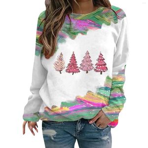 Kadın Hoodies Noel Tree Tişört Uzun Kollu T-Shirt Top Sonbahar Moda Sıradan Bluz Büyük Boy Out Pullover Sweatshirt