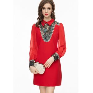 Women's Runway Dresses Turn Down Collar Long Sleeves Printed Patchwork Hidden Zipper Fashion Casual Pencil Vestidos