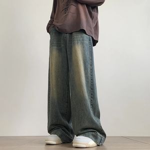 Zwykłe vintage Blue Dżinsy Pants Mężczyznę szerokokadłubowe spodnie dżinsowe Mężczyzna oversize streetwear Fashion Casual workowate proste dżinsy 240311