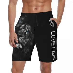 Shorts masculinos maiôs amor leão ctue animal ginásio verão legal impressão clássico praia calças curtas surf secagem rápida troncos de natação