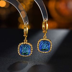 2024 New Style High Version Sapphire Earrings for Women Electroplating New Medieval Matte Gold Blue Pendant with Light Ear Buckle