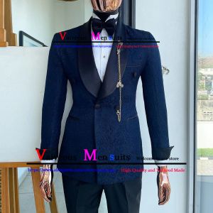 Abiti Tailordade Men Abito da 2 pezzi Classic Blu Navy Jacquard Wedding Suit for Men 2022 Slimt Groom Smoking costume Mariage Homme