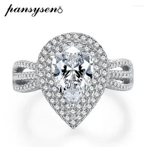 Anéis de cluster Pansysen 925 prata esterlina 3ct pêra corte alto carbono diamante noivado para mulheres 18k branco banhado a ouro jóias finas
