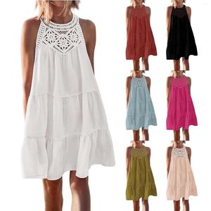 Abiti casual all'uncinetto scava fuori bianco per le donne estate elegante solido senza maniche vacanza abito da spiaggia abiti larghi Boho Tank