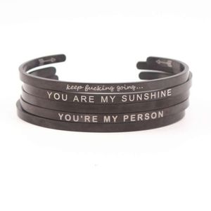 Black Series Inspirational Stainless Steel Cuffs Engraved Bracelet YOU'RE MY SUNSHINE