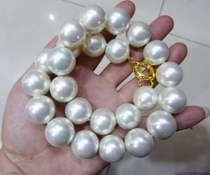 18 mm weiße runde Muschelperlen-Halskette, 18 Zoll, 18-Karat-Verschluss, unregelmäßiger Zuchtschmuck, Hochzeit, klassisch, Damen, wunderschön 240305