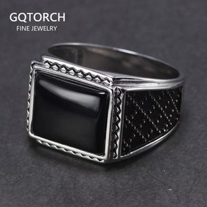 Genuine Solid Silver 925 Rings Man With Black Onyx Natural Stone Vintage Turkish Mens Turkey Jewellery Anillos Hombre 240305