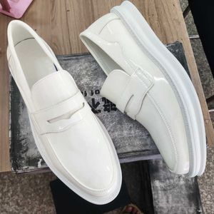 White HBP Non-Brand Good Looking Leather Dress Shoes Slip On Round Toe Height Increasing Men Penny Loafers