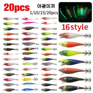 5-20PCS Holz Garnelen 5,5g Horizontal LAser Leuchtende Schwimmende Egi Köder Tintenfisch Jigging Garnelen Octopus Tintenfisch angeln Köder 240315