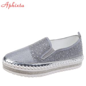 Women Crystals Aphixta 59 Platform Slip on Nonslip Sexy Sexy Shoes Flats Female Rhinestone Loafer Big 43 44 57029