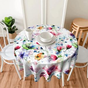 Table Cloth Flowers Red Pink Flroal Tablecloth Round 60 Inch Cover Wrinkle-Resistant Waterproof For Kitchen Picnic Outdoor