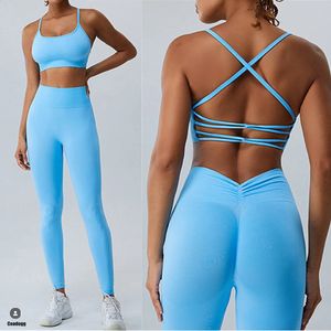 Бесшовный комплект для йоги, 12 шт., женский спортивный костюм, бюстгальтер для фитнеса, леггинсы с высокой талией и V-образным вырезом на спине, брюки для бега, спортивная одежда 240307