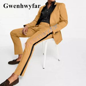 Suits Gwenhwyfar Trend New Style Men's Suit Groom Tuxedo Men's Business Casual Suit Prom Yellow Suit Two Piece Set