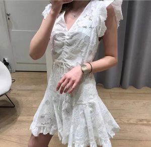 French dress 24 new sand/ro first love white lace temperament V-neck tie up slim fit waist slimming dress