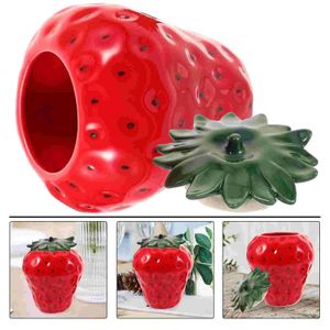 Ceramic Cookie Jar Strawberry Shaped Food Storage Jar Red Strawberry Container Biscuit Treat Jar Christmas Storage Canister 240307