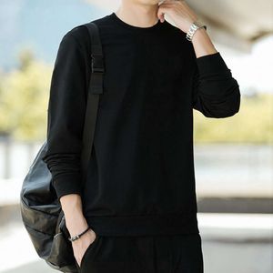 Pure Cotton Men's Hoodie Autumn Trendy Brand Thin Round Neck Långärmad t-shirt Male Student Plush T-shirt Trend Top Female