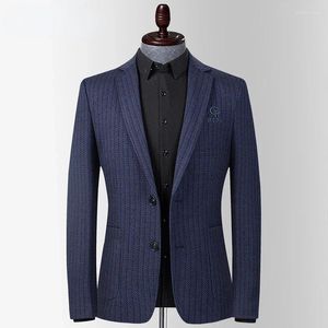 Garnitury męskie 2024 Autumn Winter Striped Hafdery Blazer Jacket Slim Fit Otwear Smart Casual High Quality Young Men Suit