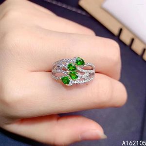 Klusterringar 925 ren silver kinesisk stil naturlig diopside kvinnors lyxiga ädla vatten droppe justerbar pärla ring fin smycken stöd dete