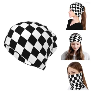 Береты, черно-белые клетчатые шапочки Skullies, кепка для мужчин и женщин, защита от ультрафиолета, гетры для шеи, зимняя клетчатая бандана, шарф для езды на велосипеде