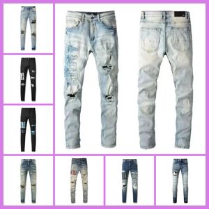 Men's Amirs Jeans ksubi jeans Mens Designer purple jeans Amirri jeans for Men denim jeans with Holes Man Straight Leg Zipper Amari Hip Hop Bikers Motorcycle true jeans