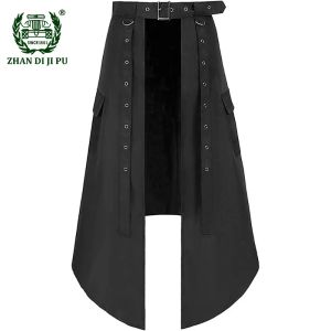 Vestidos vintage gótico masculino escocês utilitário kilts medieval meia saia preto punk retro escócia kendo bolso escocês roupas masculinas