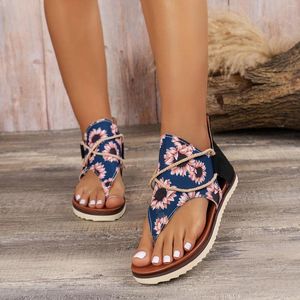 Sandals Women's Zipper Fashion Chrysanthemum Print Flat Comfortable Women Japanese Style Walking Flip Flops Slides