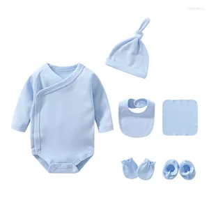 Zestawy odzieży ubrania dziecięce dres dresowy z długim rękawem wiosna solid dziewcząt chłopiec body kapelusze haty śliniaki 6pc/set biały