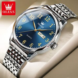 OLEVS Business Watch for Men Top Brand Luxury Quartz Wristwatch Simple Digital Design rostfritt stål Mens klockor Montre Homme 240314