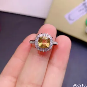Anéis de cluster 925 prata pura estilo chinês natural citrino feminino nobre moda quadrado ajustável gem anel fino jóias suporte detectio