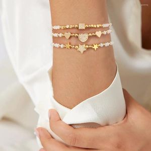 Strang Mode Weiß Kristall 4mm Herz Sterne Weben Armband Vergoldet 3mm Kupfer Perlen Armbänder Für Männer Frauen klassische Charme Schmuck