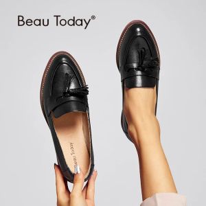 Boots Beautyday Tassels Loafers Loafers Женщины воску, которые овчины подлинная кожаная точка зрения.