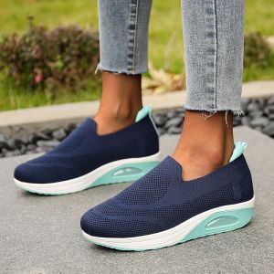 Skor JMPRS 2022 Summer Womens Platform Sticked Sneakers Comfy Breattable Mesh Flats Loafers Woman Air Cushion Sports Shoes for Women