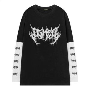Gothic Graphic punk T-shirt men summer Hip hop Japanese Harajuku style y2k print loose student Fake two shirt 240311