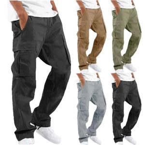 Men's Pants Outdoor Mens Cargo Black Cotton Pure Color Overalls Streetear Men Straight Trouser Pocket Sweatpants 5XL