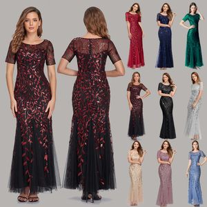 Vår- och sommarbankettvärd Slim Mesh Sequin Evening Dress Fishtail Woman