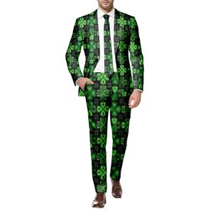 Men St Patricks Day Coat and Pants Two Piece Suit tryckt långärmad knapp Multifickor för semesterfest evenemang 240311