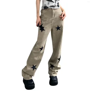 Calças de brim femininas retro estrela y2k para mulheres angustiado grunge hip hop solto ajuste streetwear calças jeans calças retas cintura alta pantalone
