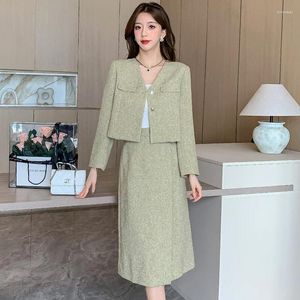 Tvådelklänning Real S Petite French Retro Little Fragrance Suit Women 2024 Spring Autumn High-End Sense Short Jacket Half Body Kirt