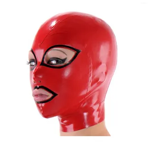Bras sätter Monnik Red Latex Mask Party Wear Entusiast Rubber Hood Bodysuit Cosplay med bakre dragkedja handgjorda