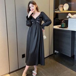Women's Sleepwear Lingerie Femme Silk Sleeve Lace Loose Autumn Pyjama Bras Nightwear Satin With Long For Women Nightdress Nightgown