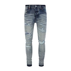 Designer masculino jeans roxo marca americana high street azul angustiado vintage loja