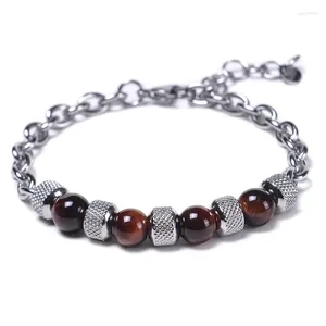Charm Bracelets Stainless Steel Chain Bracelet For Men Natural Tiger Eye Stone Beads Trendy Hip Hop Hand Jewelry Gifts Male