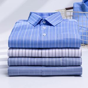 Men's Dress Shirts Stretch Anti-Wrinkle Stripe Long Sleeve For Plaid Men Slim Fit Social Business Blouse Shirt S-5XL