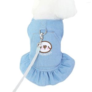 Dog Apparel Spring/Summer Style Denim Dress With Towing Buckle Puppet Short Hair Bixiong Cat Chest Vest