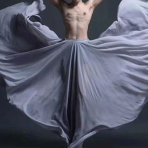 Dresses New Gray Boy Men Maximum Hem Skirt Costume Classical Dance Practice Skirts Chiffon Folk Dance Genderless Adult Photo Long Skirt