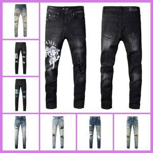 Amirs Mens Designers Jeans Distressed Purple Jeans Ripped Biker Slim Straight Denim for Men S Print Army Fashion Mans Skinny Pant Purple Brand