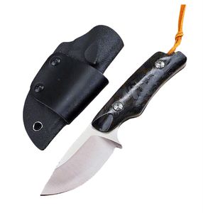 High-End-gerades Messer, feststehendes Messer, D2-Stahl, satinierte Klinge, Kohlefaser-Griff, Outdoor-Survival, gerades Jagdmesser, K-Hülle